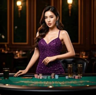 Dealer membagikan kartu baccarat dengan kedua tangan pemain terlihat jelas di meja